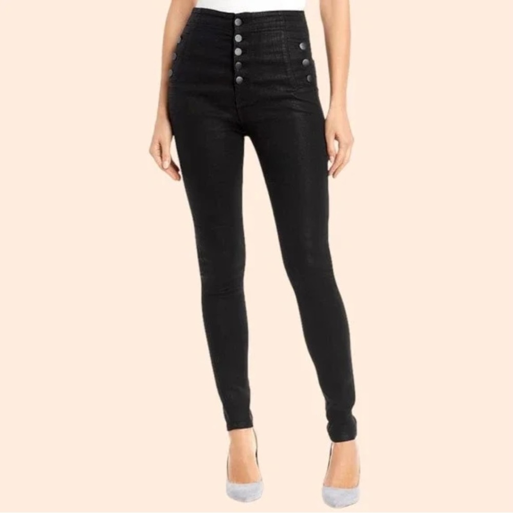 Jbrand black coated high waisted skinny jeans in size 25